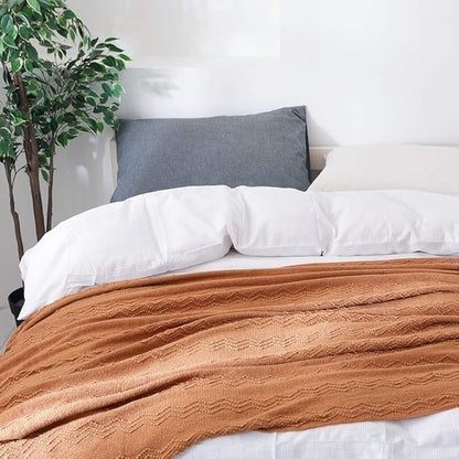 BOURINA Almond Throw Blanket 60x80 Inches Throw Textured Solid Soft Sofa Throw Couch Knitted Decorative Blanket