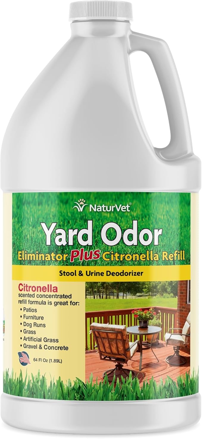NaturVet – Yard Odor Eliminator Plus Citronella Spray – Eliminate Stool and Urine Odors from Lawn and Yard – Designed for Use on Grass, Patios, Gravel, Concrete & More – 64oz Refill (No Hose Nozzle)-Mewly Pet