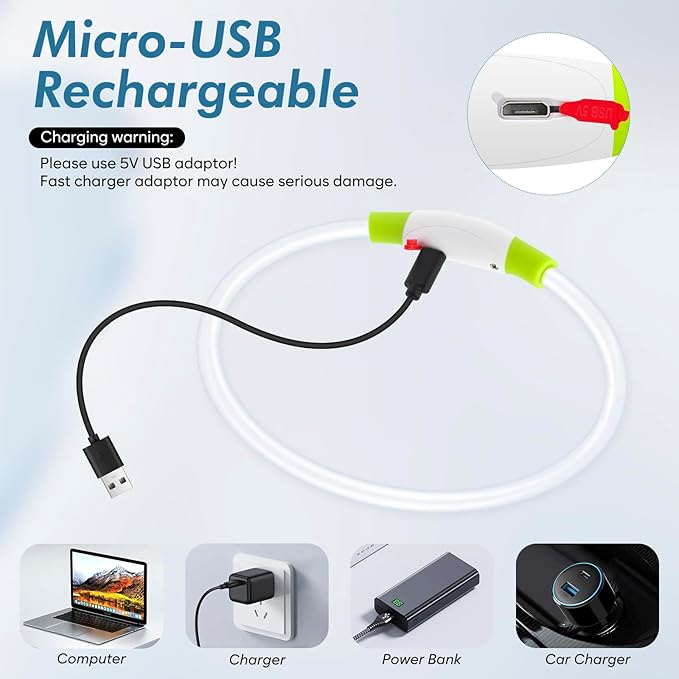 BSEEN Light Up Dog Collar - LED Dog Collar Rechargeable, Glowing Pet Collars for Small Medium Large Dogs, TPU Cuttable Lighted Puppy Collar, Safety Dog Lights for Night Walking (Green 70cm)-Mewly Pet