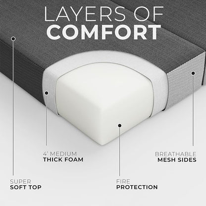 Cozzzi Foldable Mattress Queen Size for Floor and Traveling with Removable Cover - Lightweight and Portable Folding Mattress for Adults & Kids - Compact and Easy to Storage (75in x 58in x 4in)