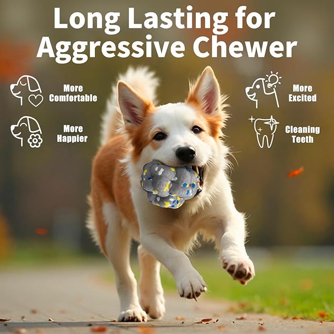 Upgrade Dog Balls Interactive Toys for Aggressive Chewers, Indestructible Tennis Durable Bouncy for Fetch Game, Lightweight Floating, Grey-Mewly Pet