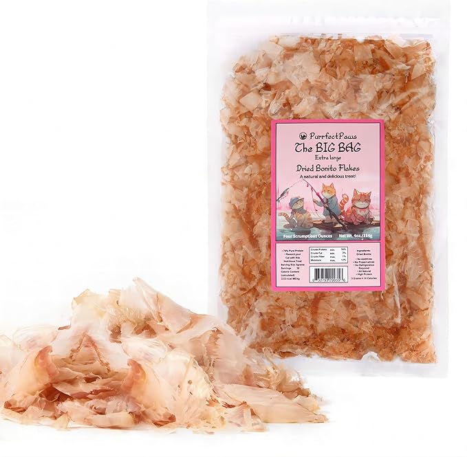 Purrfectpaws Premium Dried Bonito Flakes: Delicious Treats for Dogs & Cats - All-Natural and High in Protein - 4oz Bag-Mewly Pet