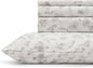 Linen Home 100% Cotton Printed Percale Sheets California King Size, Deep Pocket, 4 Pieces Set - 1 Flat, 1 Deep Pocket Fitted Sheet and 2 Pillowcases, Crisp Cool Bed Linen, Grey Botanical Floral