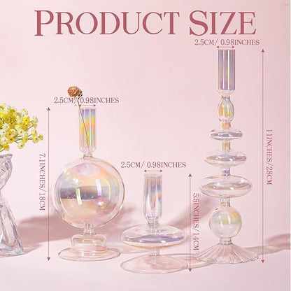 Rtteri 3 Pcs Glass Candlestick Holders Glass Candle Holders Groovy Wavy Elegant Taper Candle Stick for Wedding Home Birthday Party Christmas Halloween Decoration Windowsill Decor(Colorful)