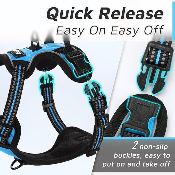 Eagloo Small Dog Harness No Pull, Service Vest with Reflective Strips and Control Handle, Adjustable and Comfortable for Walking, No Choke Pet Harness with 2 Metal Rings, Sky Blue, XS-Mewly Pet