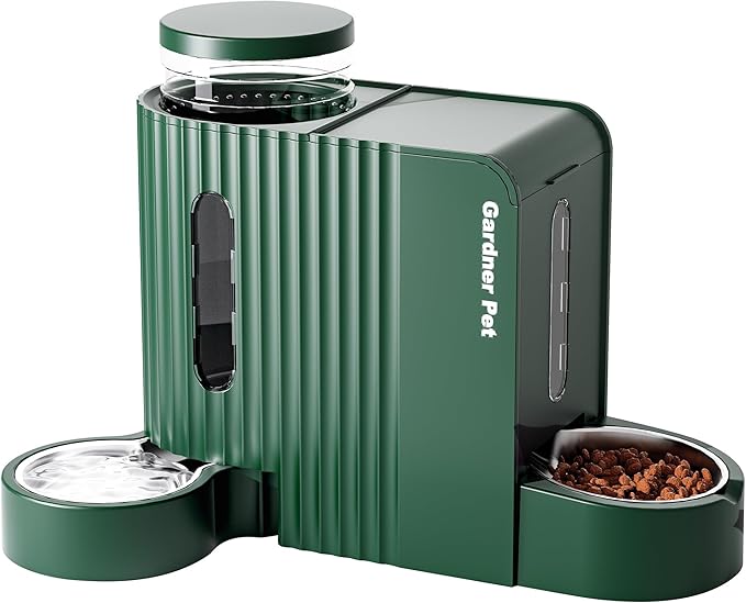 Gardner Pet Automatic Gravity Pet Feeder, 0.8 Gallons*2 Dog Feeder and Water Dispenser Set 100% BPA-Free, 2-in-1 Gravity Feeder with Stainless Steel Bowl for Dogs, Cats, Rabbits, Puppies (Green)-Mewly Pet