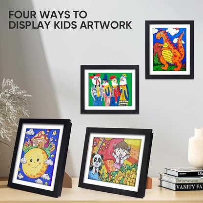 [4-Pack]Kids Artwork Frames Changeable - Kids Art Frame,Kids Art Frames Front Opening Holds 150,Children Art Projects Kids Art Frames,10x12.5 Picture Frame for Display Kid Art Work,With Storage(Black)