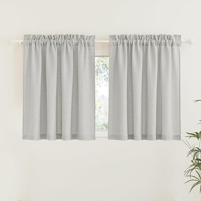 RYB HOME Linen Textured Sheer Curtains 45 inch Length, Half Privacy Sheers Drapes for Bathroom Bedroom Small Window Decor, Deep Grey, W 52 x L 45 inches, Set of 2