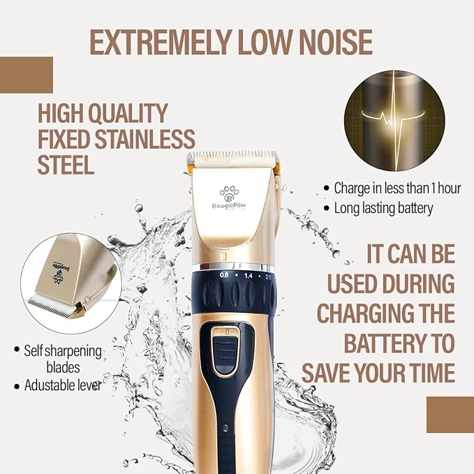 Grooming Kit for Dogs at Home - Rechargeable Low Noise Cat and Dog Shavers & Clippers for Grooming Thick Hair - Cordless Grooming Clippers Includes Pet Hair Clippers, Nail Trimmer, Shears & Bath Brush-Mewly Pet