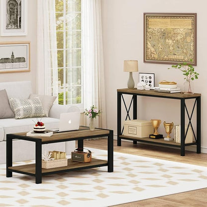 BON AUGURE Farmhouse Entryway Table, Sofa Console Table Behind Couch for Living Room, Industrial Hallway Tables for Entry, Front Door, Entrance, Foyer (Vintage Oak, 47 Inch)