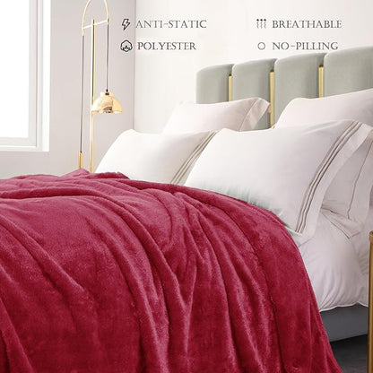 Exclusivo Mezcla Plush Fuzzy Fleece Bed Blanket Queen Size, Super Soft, Fluffy and Warm Blankets Suitable for All Seasons (Deep Red, 90x90 Inches)