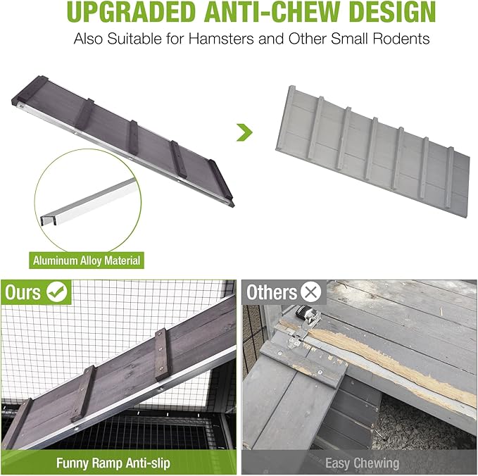 GUTINNEEN 2-Story Rabbit Hutch Indoor with Chew-Proof Ramp & Slide-Out Plastic Trays - Wooden Small Animal Cage Guinea Pig Cages with Wheels for 2-4 Rabbits, Bunnies, and Guinea Pigs (Grey)-Mewly Pet