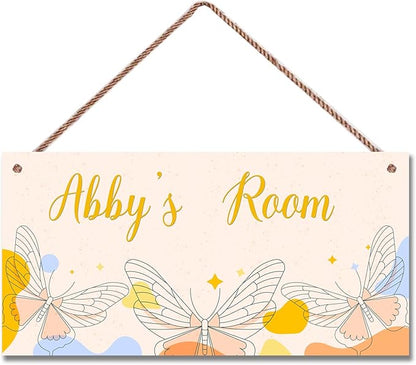 Personalized Sign Butterfly Floral Room Door Sign Girls Bedroom Kids Room Baby Nursery Wall Decor Custom Name Fantasy Art Wooden Plaque for Little Man Cave