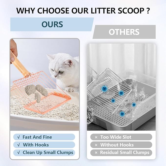 Litter Scooper, Metal Litter Scoop, Pooper Scooper with Wooden Handle, Cat Litter Scoop, Metal Scooper & Speed Sifter Deep Shovel Scoop Filter,Kitten Pooper Lifter for Litter Box-Mewly Pet
