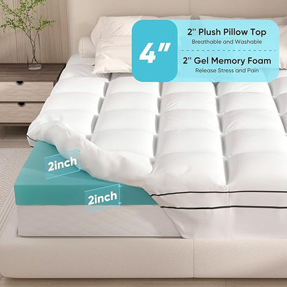 Twin XL Mattress Topper, 39x80 inch, Pillow Top, Washable, White