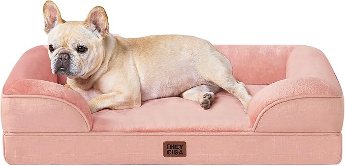 EHEYCIGA Orthopedic Dog Bed for Medium Dogs, Waterproof Memory Foam Medium Dog Beds with Sides, Non-Slip Bottom and Egg-Crate Foam Pet Couch Bed with Washable Removable Cover, Dusty Pink-Mewly Pet