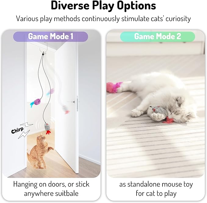 Hanging cat Toys mice with Squeaky Sound 3PCS, Retractable Teaser Toy, Interactive cat Toys for Indoor Bored Kitten Self Play Chase Exercise, Mental Physical Stimulation for All Breeds-Mewly Pet