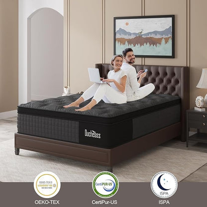 Queen Mattress, 14 Inch Hybrid Mattresses Black with Gel Memory Foam and Individually Pocket Innerspring Euro Top Medium Firm for Motion Isolation, Edge Support, 100 Night Trial