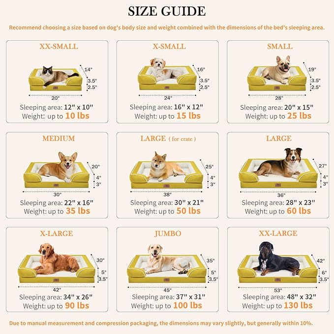 Comfort Expression Large Dog Beds Waterproof Orthopedic Foam Dog Sofa Beds Comfy Pet Bed with Washable Removable Cover & Non-Slip Bottom(Large,Spicy Mustard)-Mewly Pet