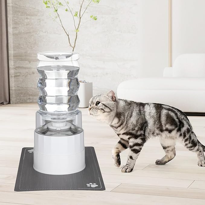 RIZZARI Pet Waterer Gravity Dispenser: White 7L Raised Bowl Feeder - Stainless Steel Anti-Leak Design - for Cats/Dogs Travel-Mewly Pet