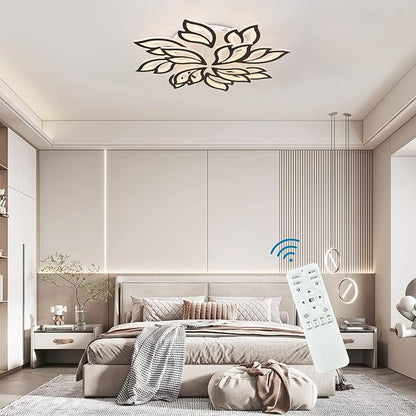 Garwarm Modern Ceiling Light, Dimmable LED Flower Flush Mount Ceiling Lamp, 90W Acrylic Petals Ceiling Chandelier Lighting Fixture with Remote Control for Living Room Bedroom Dining Room (Black)