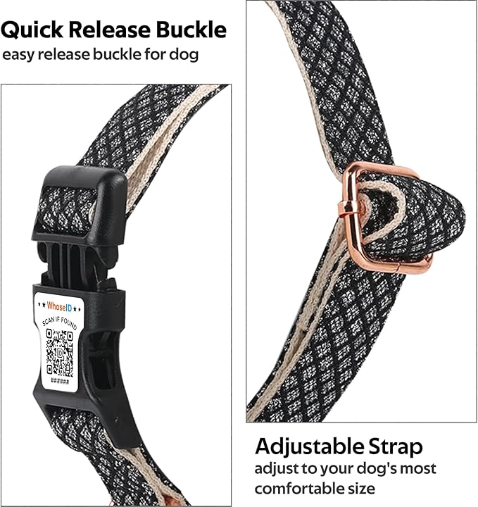 Dog Collar with Waterproof AirTag Holder & Anti-Lost QR Code, Cute Bling Warpping Adjustable Width for Small Medium Large Pet (Black, S)-Mewly Pet