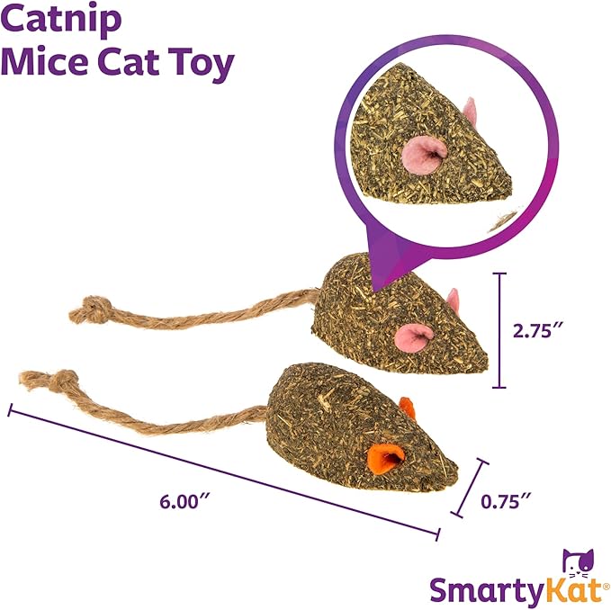 SmartyKat Instincts Mouser Mayhem HappyNip Cat Toy, Compressed Catnip & Silverine-Shaped Mice, Mentally Stimulating, Durable & Less Mess, 2-Pack-Mewly Pet