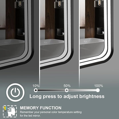 40x24 Inch LED Bathroom Mirror with Lights, Black Metal Framed LED Mirror for Bathroom, 3 Colors and Stepless Dimmable Wall Mounted Lighted Bathroom Vanity Mirror, Anti-Fog, Memory