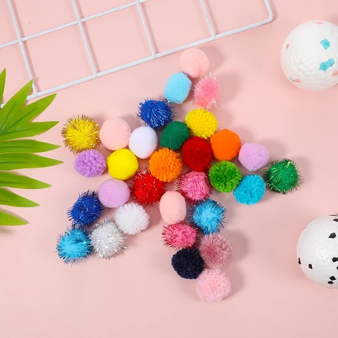 30 Pcs Cat Pom Pom Balls Assorted Color Sparkle Ball for Indoor Cats, Interactive Cats Toys Fuzzy Cat Balls Tinsel Glitter Chase Poms Poms Ball for Exercise and Entertainment-Mewly Pet
