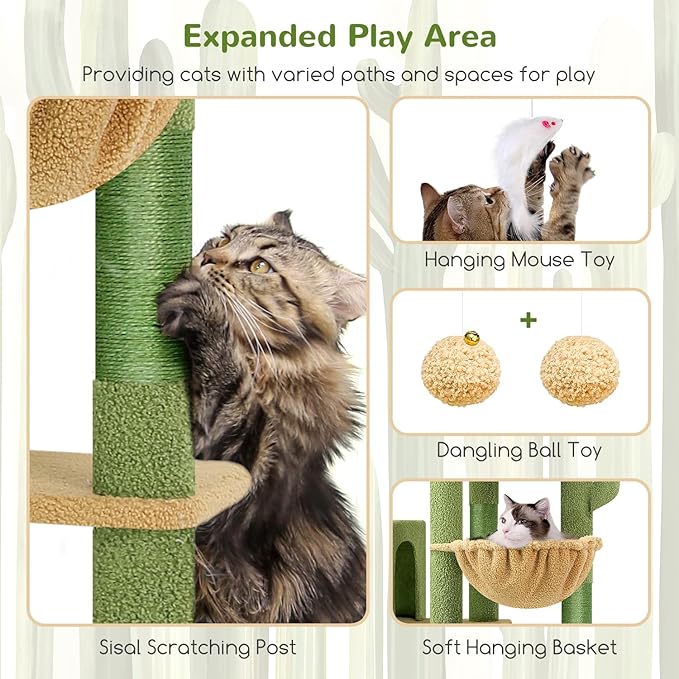 Globlazer Cactus Giant Cat Tree, 83 inch Cat Tree for Indoor Cats Large Adult, XXL Cat Tower with 9 Scratching Posts for 20lb+ Heavy Duty Large Adult Cats, F83, Green-Mewly Pet