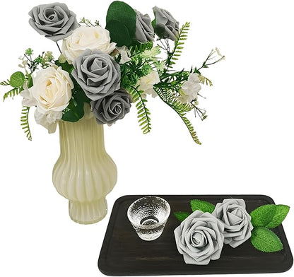 Grey Roses Artificial Flowers 25 PCS, Fake Rose Flower Heads Flowers with Stem for DIY Bouquets Wedding Decorations Centerpieces Arrangements Party Home Decor