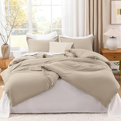Litanika Khaki Comforter Set Queen Size, 3 Pieces Solid Bedding Comforter Set, All Season Down Alternative Bed Set (90x90In Comforter & 2 Pillowcases)
