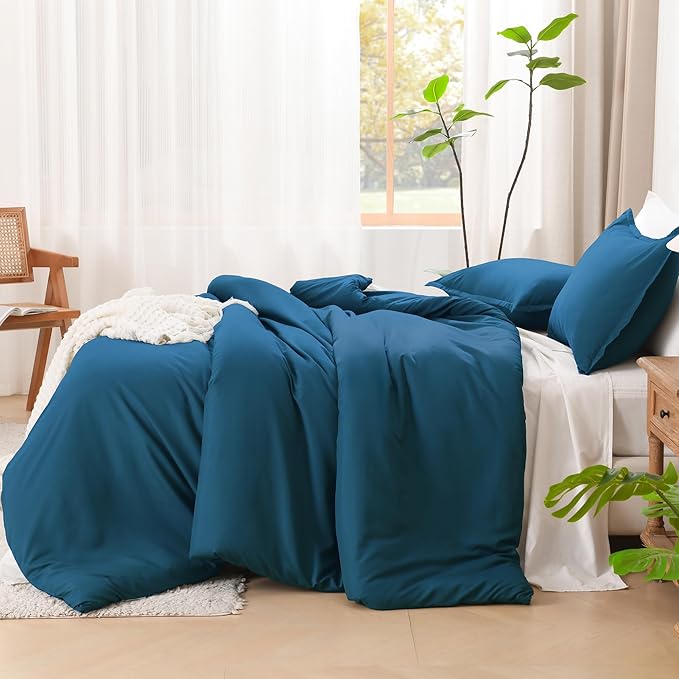 Litanika Teal Comforter Queen Size, 3 Pieces Turquoise Lightweight Solid Bedding Comforter Set, All Season Fluffy Bed Set (90x90In Comforter & 2 Pillowcases)