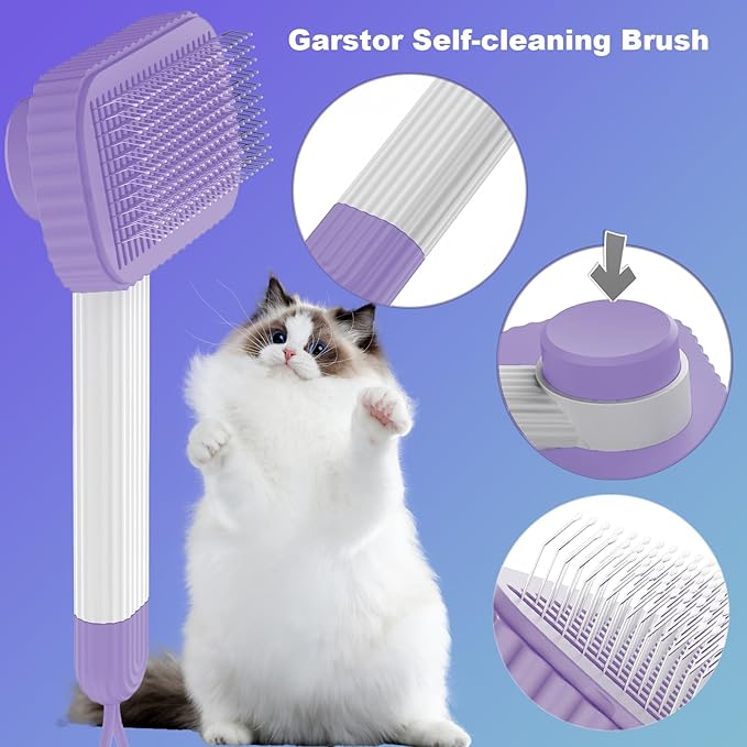 Cat brush, Cat Brush for Long or Short Haired Cats, Remove Loose Fur and Mats, Rounded Pins Reduces Painful Pulling, Not for Tangle and Curly Fur, Violet-Mewly Pet