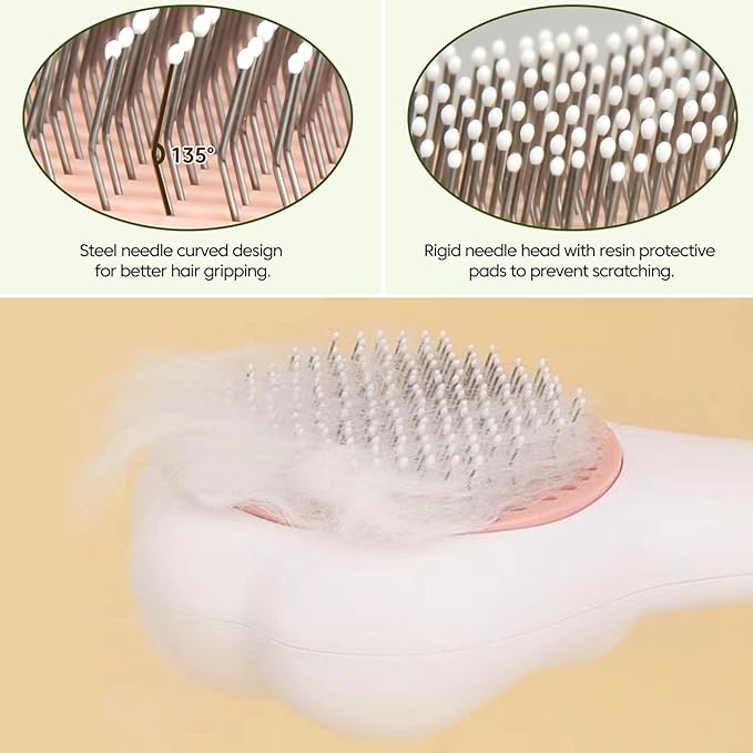 Self-Cleaning Cat Brush with Cat Nail Clipper 2-Pieces Set, Daily Cleaning Grooming Kit for Small and Medium-sized Dogs and Cats, Designed to Remove Shedding Fur and Trim Sharp Claws of Your Pets-Mewly Pet