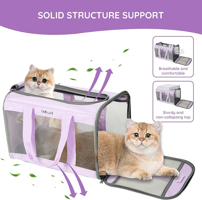 BELLA & PAL Cat Carrier Travel Bag, Airline Approved Lightweight Cat Carrier, Soft Sided Pet Carrier for Puppy Dogs Up to 18lbs, Collapsible Kitten Bag with Removable Waterproof Mat, Ventilated Mesh-Mewly Pet
