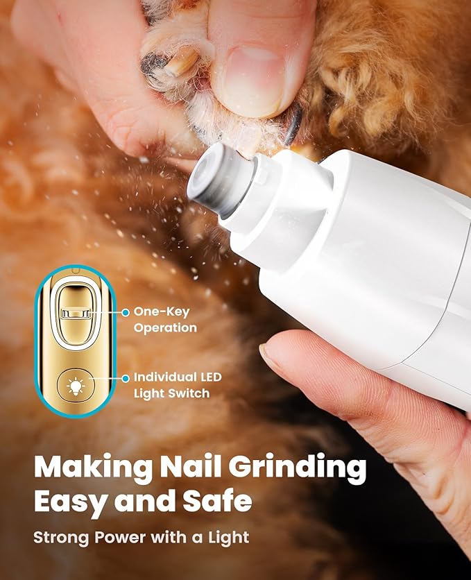 oneisall Quiet Dog Grooming Kit 4 in 1, LED Light Dog Nail Grinder, 2000mAh Pet Grooming Clippers Paw Trimmer for Paw, Nail, Face, Ears, Legs, Body with Storage Bag-Mewly Pet