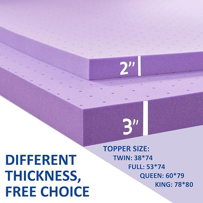 SINWEEK 2 Inch Gel Memory Foam Mattress Topper Ventilated Soft Pressure Relieve Mattress Pad, Breathable Bed Topper, CertiPUR-US Certified, Queen Size