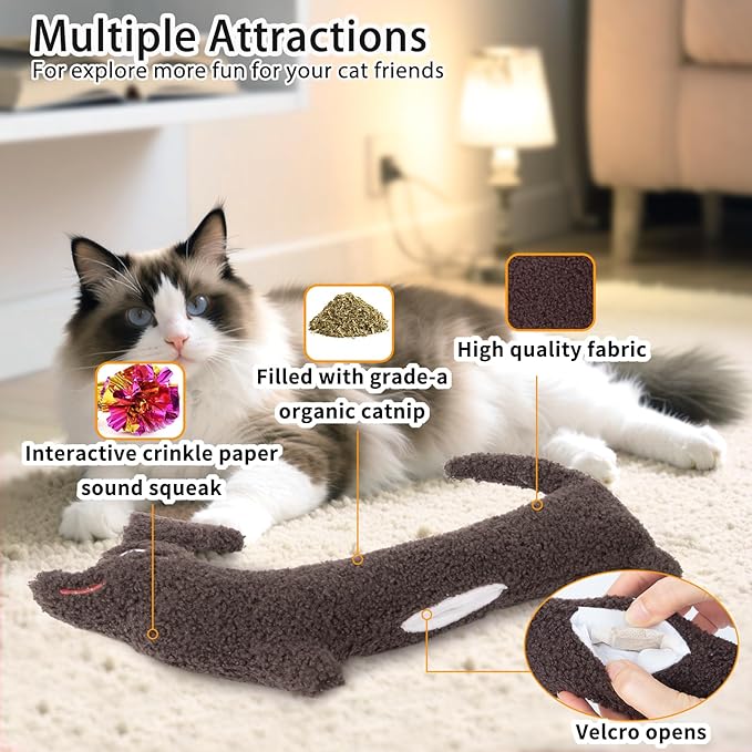 Cat Toy, Refillable Catnip Kicker Toy for Small, Medium, and Large Breeds, Cute with Soft Crinkle Pillow Toy, Fun for Indoor Kitten Kitty Chew and Play - 15 Inches-Mewly Pet