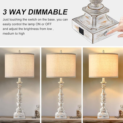 Farmhouse Table Lamps for Bedroom Set of 2 Vintage 3-Way Dimmable Touch Control Nightstand Lamps, Bedside Lamps for Living Room, Traditional Nightstand Lamp End Table lamps 28.5" (Bulbs Included)