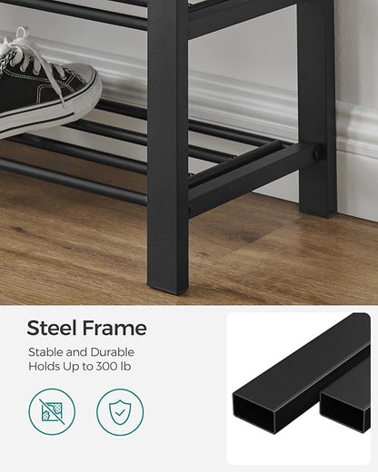SONGMICS Shoe Bench, Storage Bench, Entryway Bench with Cushion, Shoe Shelf with Seat, Space-Saving, Modern Style, for Living Room, Bedroom, Hallway, Dark Gray and Ink Black ULBS57GYZ