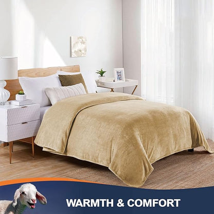 Walensee Fleece Blanket Plush Throw Fuzzy Lightweight (Queen Size 90x90 Tan Camel/Taupe) Super Soft Microfiber Flannel Blankets for Couch, Bed, Sofa Ultra Luxurious Warm and Cozy for All Seasons
