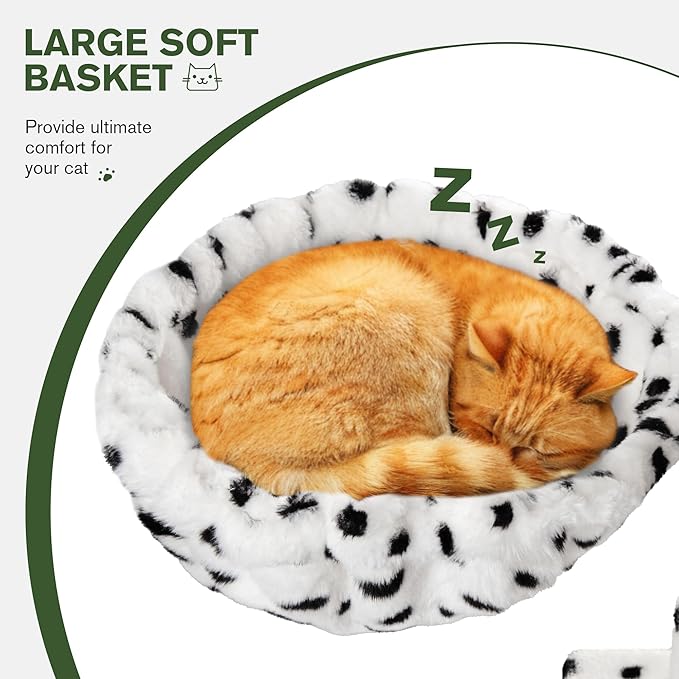 MUTICOR 66 Inches Multi-Level Large Cat Tree Tower for Indoor Big Feline/Cozy Plush Perches/Condo/Sisal Scratching Posts/Hammock and Baskets/Activity Center Play House/Wide Base/White & Black Spot-Mewly Pet