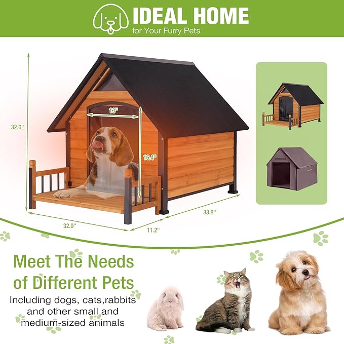 Dog House Outdoor Insulated, Sturdy & Warm Winter Puppy Shelter, 45" L Large Dog Kennel with Chew-Proof Iron Frame, Suitable for Small to Large Dogs(Brown)-Mewly Pet