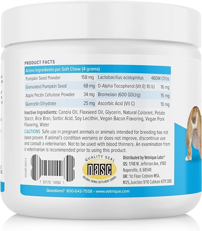 Vetnique Labs Glandex Anal Gland Soft Chew Treats with Pumpkin for Dogs Digestive Enzymes, Probiotics Fiber Supplement for Dogs Boot The Scoot (Pork Liver Chews, 60 Count)-Mewly Pet