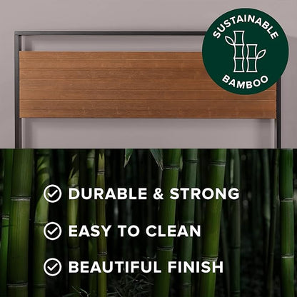ZINUS Suzanne Bamboo and Metal Platform Bed Frame, 7-Inch Low Profile, Solid Steel Construction, No Box Spring Needed, Wood Slat Support, Easy Assembly, Chestnut Brown, Queen