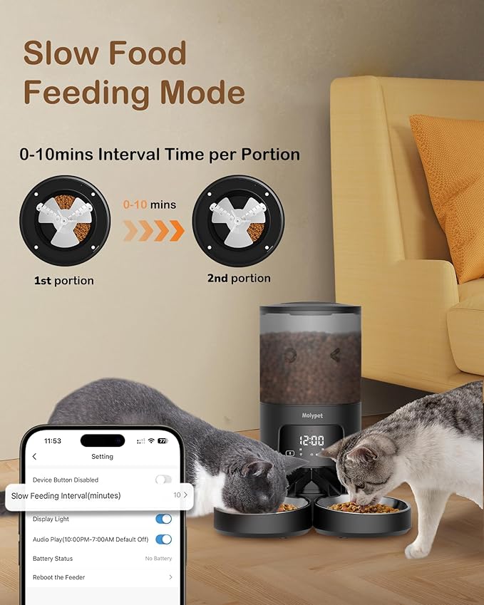 Automatic Cat Feeder 2 Cats - 5G WiFi Pet Feeder with APP Control, 6L Dry Food Dog Feeder with Blockage Alarms, 1-10 Meals Per Day-Mewly Pet