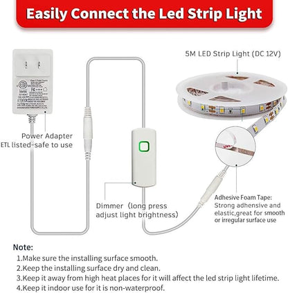 MY BEAUTY LIGHT Led Strip Lights 16.4ft Dimmable Yellow Led Light Strip Flexible Led Tape Lights 12v Under Cabinet Lighting Kits for Home Bedroom Kitchen Bar Party Decor