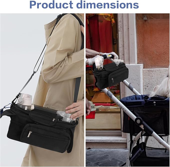 Dog Stroller Bag with Shoulder Strap, Universal Dog Stroller Caddy Organizer with Poop Bag Dispenser, Water Bowl, Insulated Cup Holders and Treat Pocket-Mewly Pet