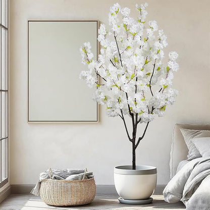 Indoor Cherry Blossoms Tree White Artificial Cherry Blossom Tree 6FT Faux Bedroom Trees for Home Decor